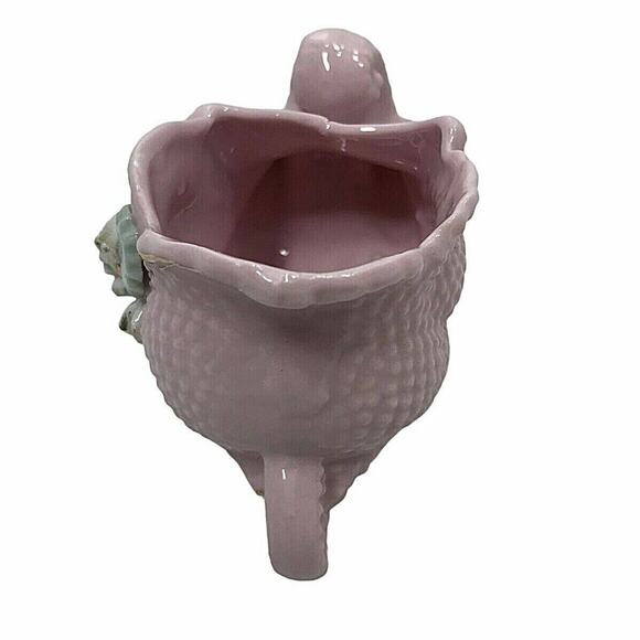 Empress Pink Shell Floral Wheelbarrow Planter Figurine Japan Vintage Shelf Decor - Picture 4 of 6